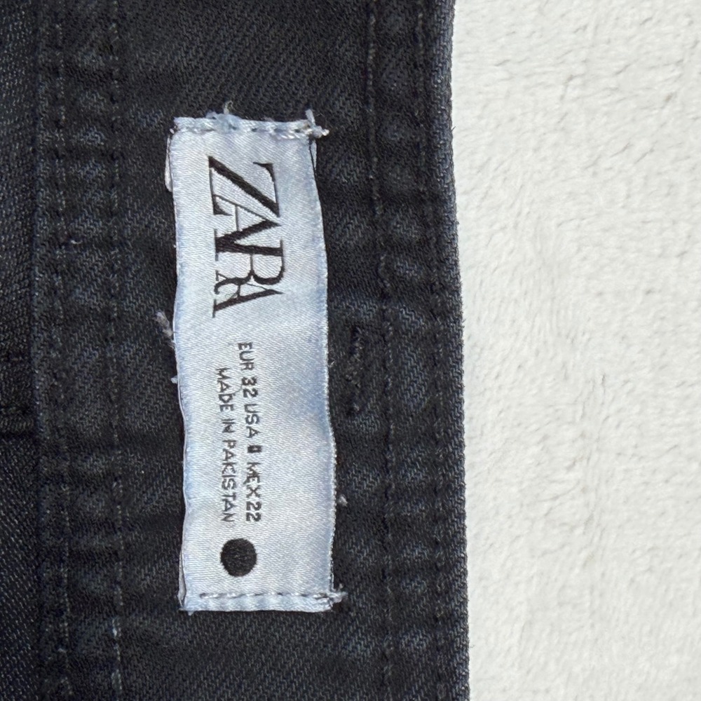 Zara Wide Leg Jeans Womens 0 Black Good High Waisted Raw Hem Frayed Denim - Picture 6 of 12